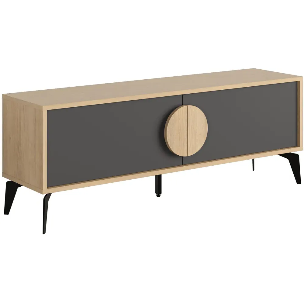 Gora 2 Door TV Unit with Circle Handle - Black, Engineered Wood