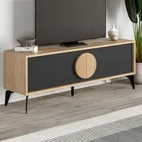 Gora 2 Door TV Unit with Circle Handle - Black, Engineered Wood