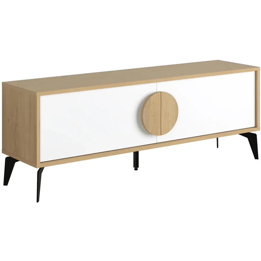 Gora 2 Door TV Unit with Circle Handle - Oak, Engineered Wood