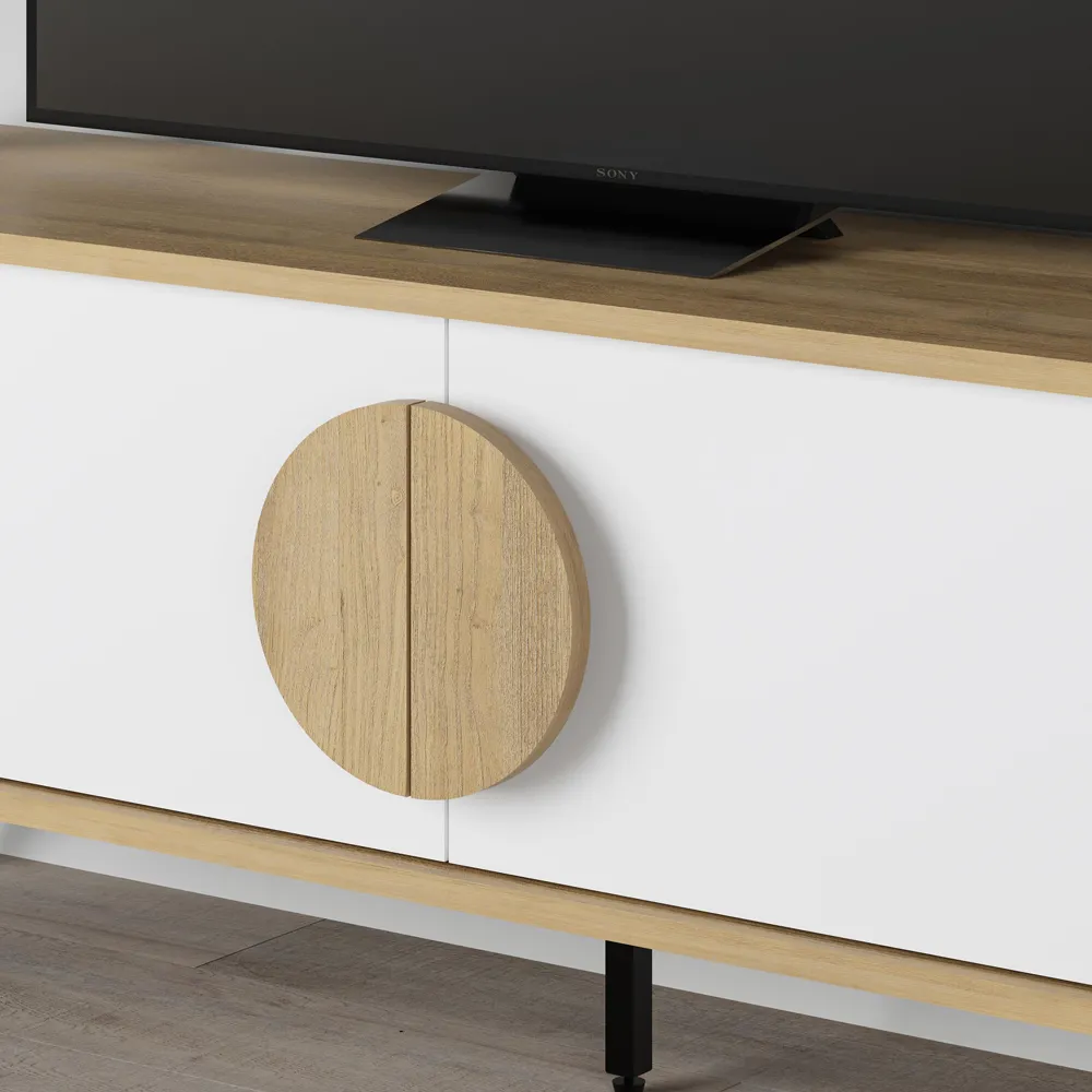 Gora 2 Door TV Unit with Circle Handle - Oak, Engineered Wood