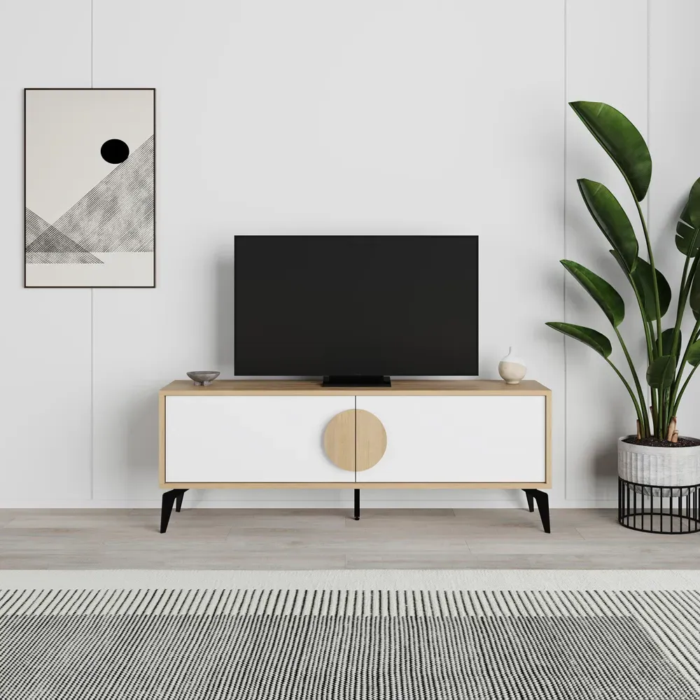 Gora 2 Door TV Unit with Circle Handle - Oak, Engineered Wood