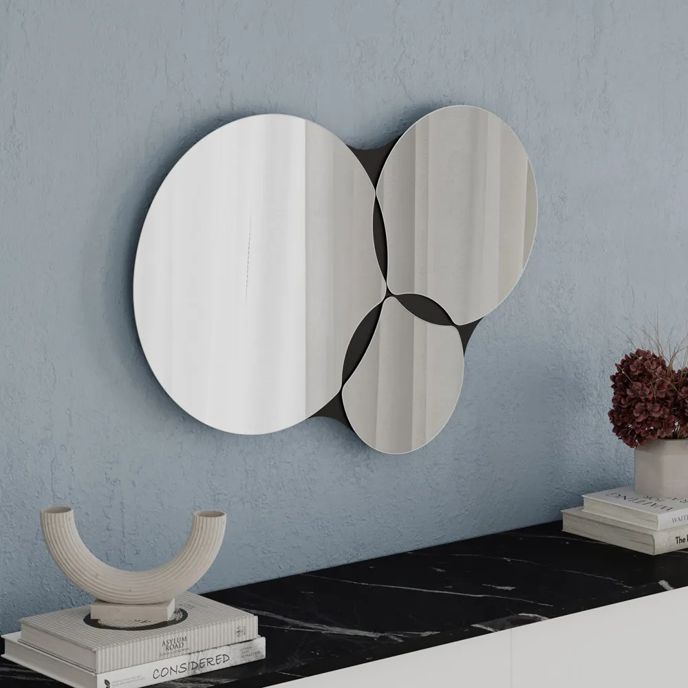 Gora 3 Round Panel Unframed Wall Mirror - Black