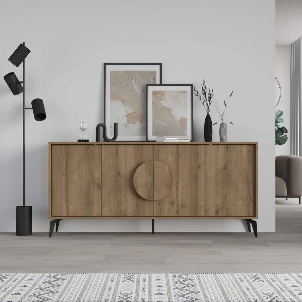 Gora 4 Door Console Sideboard - Brown, Oak Effect