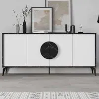 Gora 4 Door Sideboard with Circle Handle - Black, Marble Effect