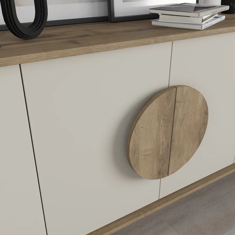 Gora 4 Door Sideboard with Circle Handle - Dark Oak, Sandstone