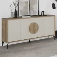 Gora 4 Door Sideboard with Circle Handle - Dark Oak, Sandstone