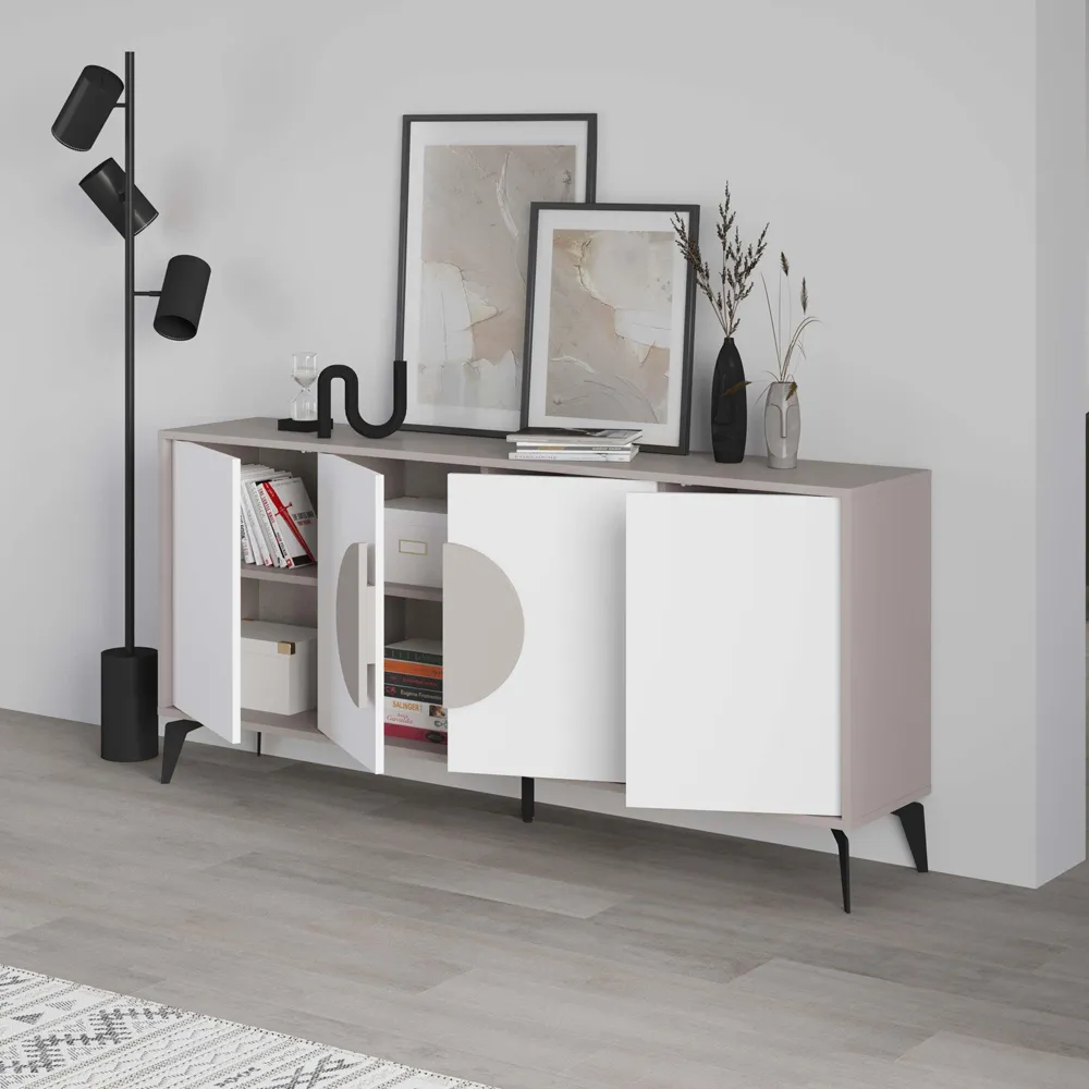 Gora 4 Door Sideboard with Circle Handle - Mocha Grey