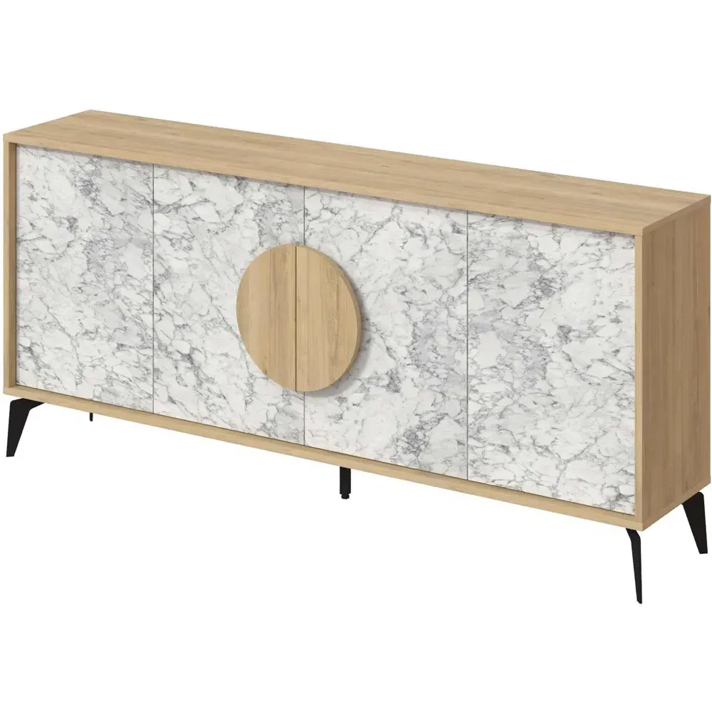 Gora 4 Door Sideboard with Circle Handle - Oak, Marble Effect