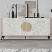 Gora 4 Door Sideboard with Circle Handle - Oak, Marble Effect