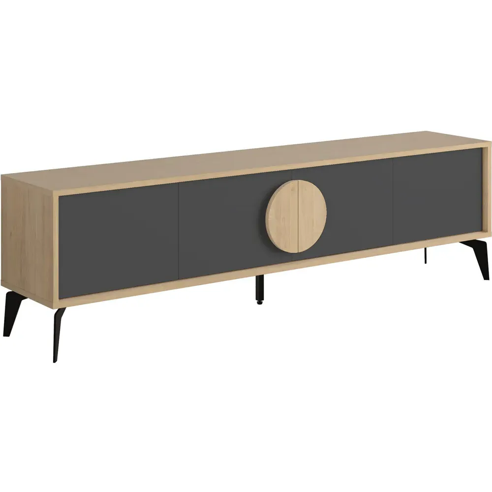 Gora 4 Door TV Unit with Circle Handle - Oak, Black