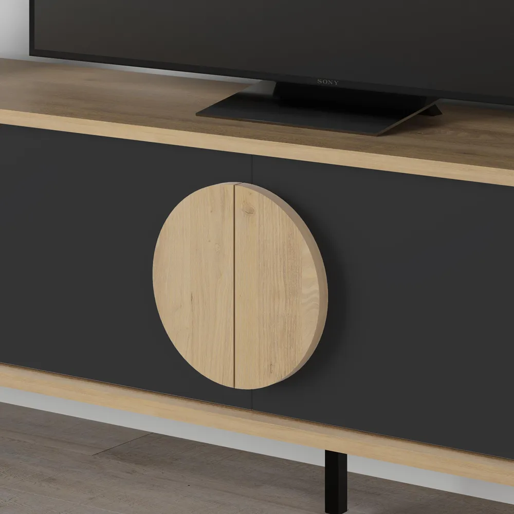 Gora 4 Door TV Unit with Circle Handle - Oak, Black