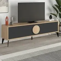 Gora 4 Door TV Unit with Circle Handle - Oak, Black
