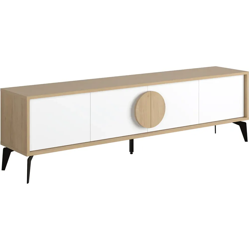 Gora 4 Door TV Unit with Circle Handle - Oak, White