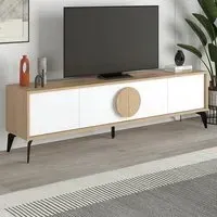 Gora 4 Door TV Unit with Circle Handle - Oak, White