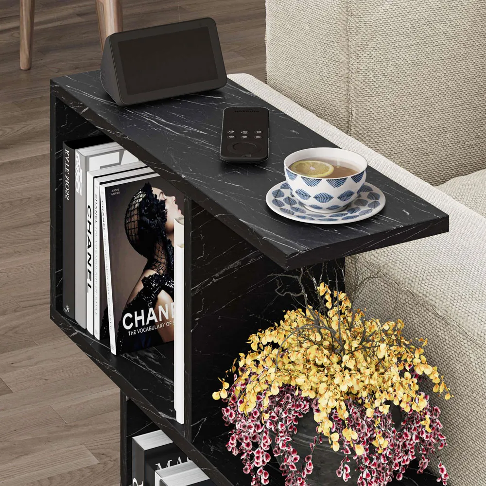 Homemania 4 Shelf Side Table - Black Marble Effect