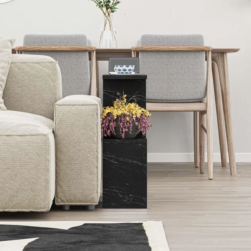 Homemania 4 Shelf Side Table - Black Marble Effect