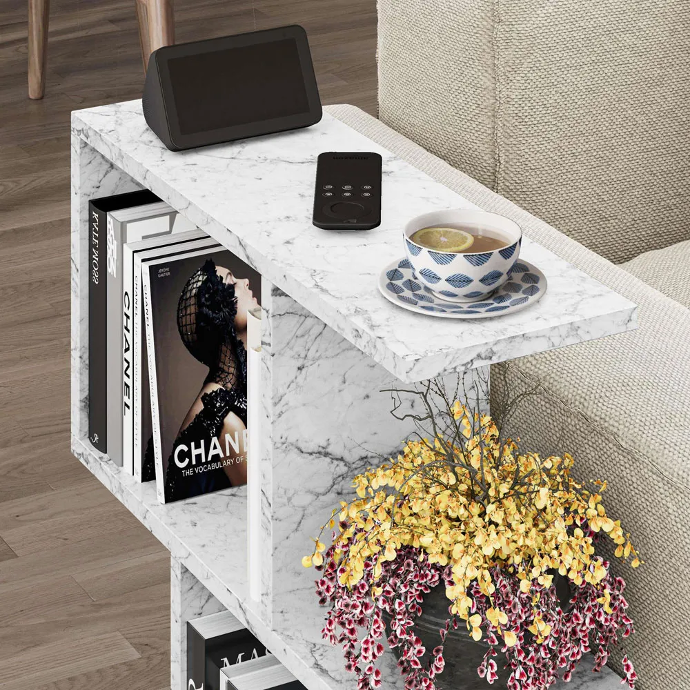 Homemania 4 Shelf Side Table - White Marble Effect