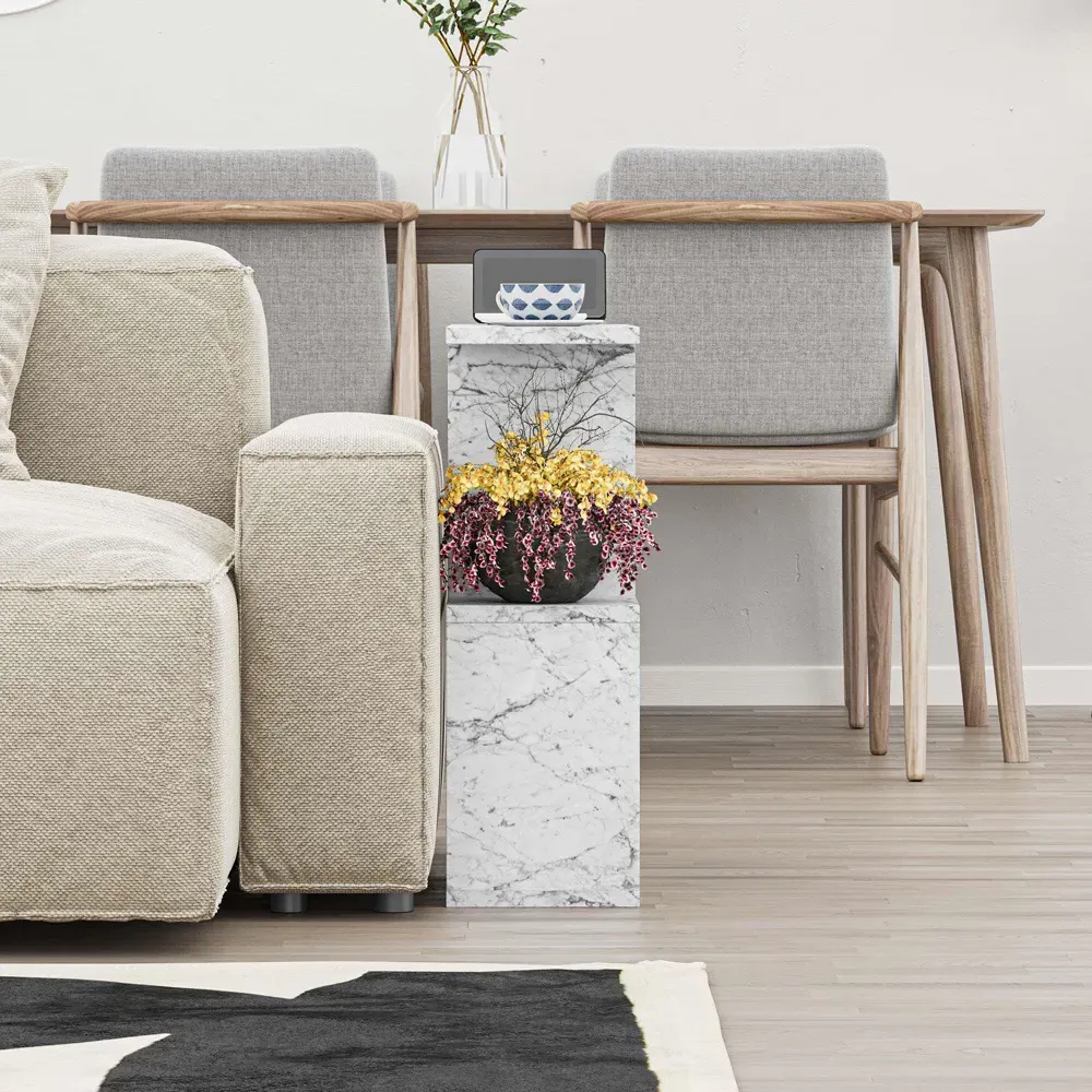 Homemania 4 Shelf Side Table - White Marble Effect