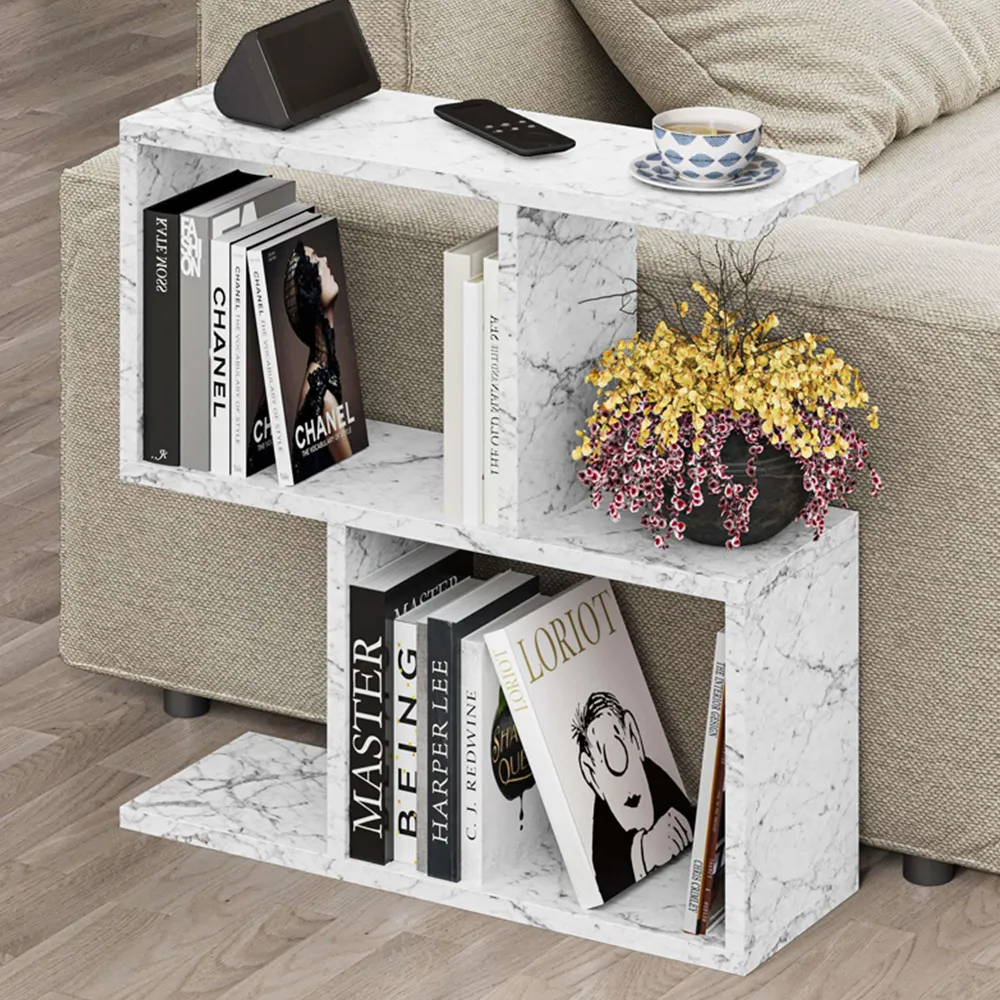 Homemania 4 Shelf Side Table - White Marble Effect