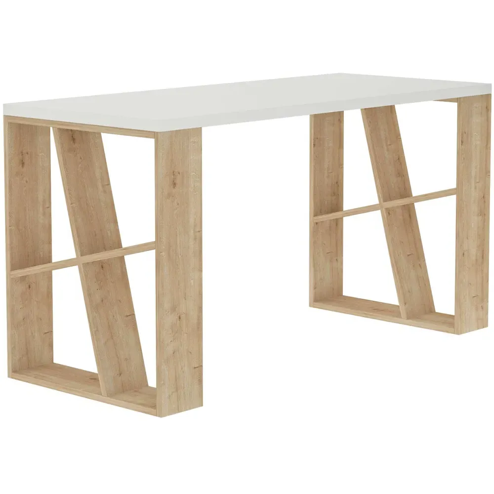 Honey 8 Shelf Desk with Bookcase - White, Oak