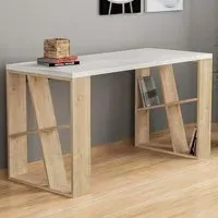 Honey 8 Shelf Desk with Bookcase - White, Oak