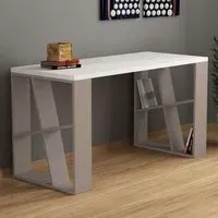 Honey Desk with Bookshelf - White, Oak