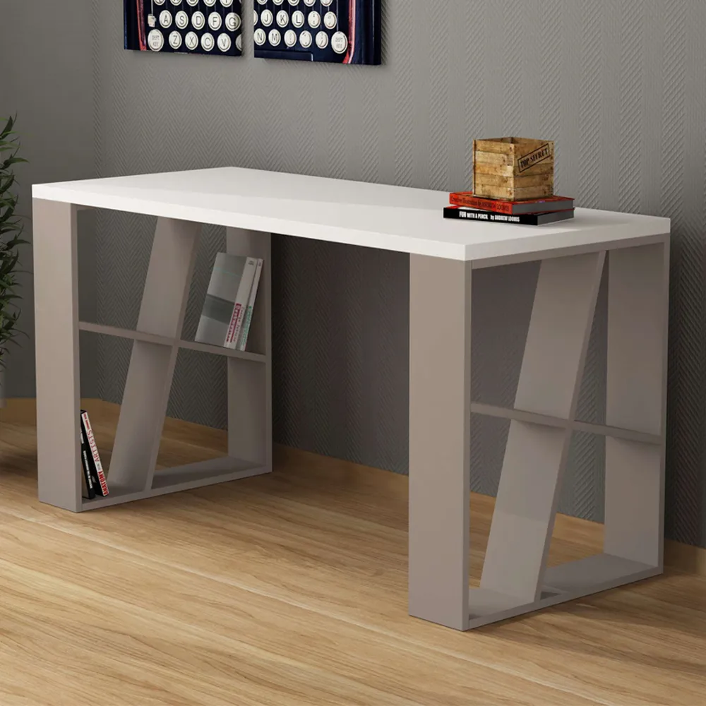 Honey Desk with Bookshelf - White, Oak image