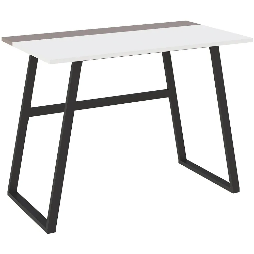 Kemre Rectangular Computer Desk - White and Mocha Grey, Metal