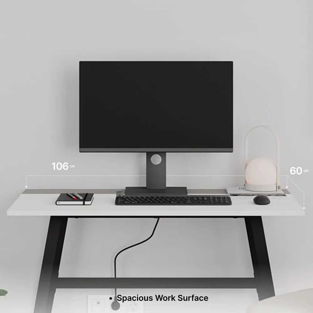 Kemre Rectangular Computer Desk - White and Mocha Grey, Metal