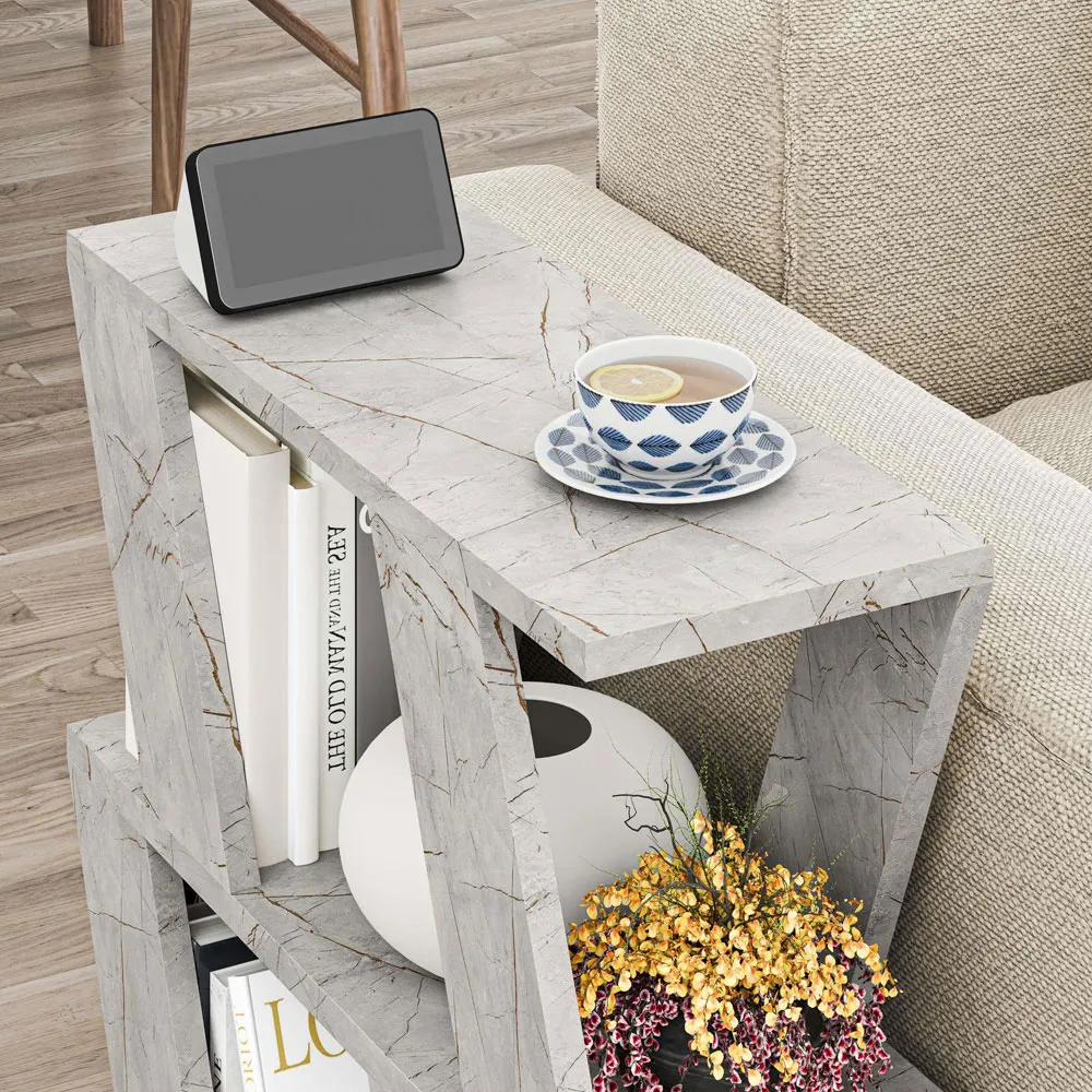 Lazena 2 Shelf Side Table - Gold Marble Effect