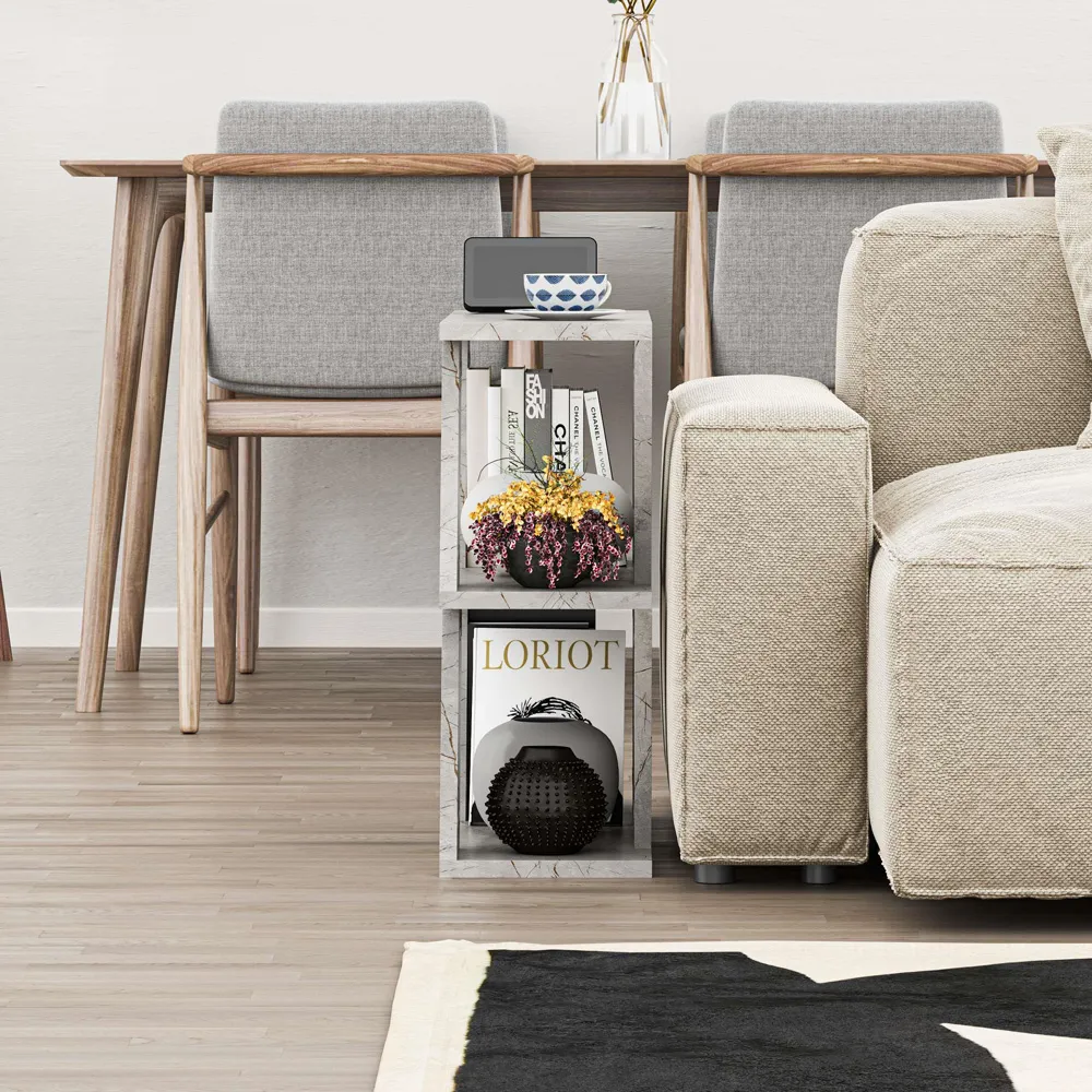 Lazena 2 Shelf Side Table - Gold Marble Effect