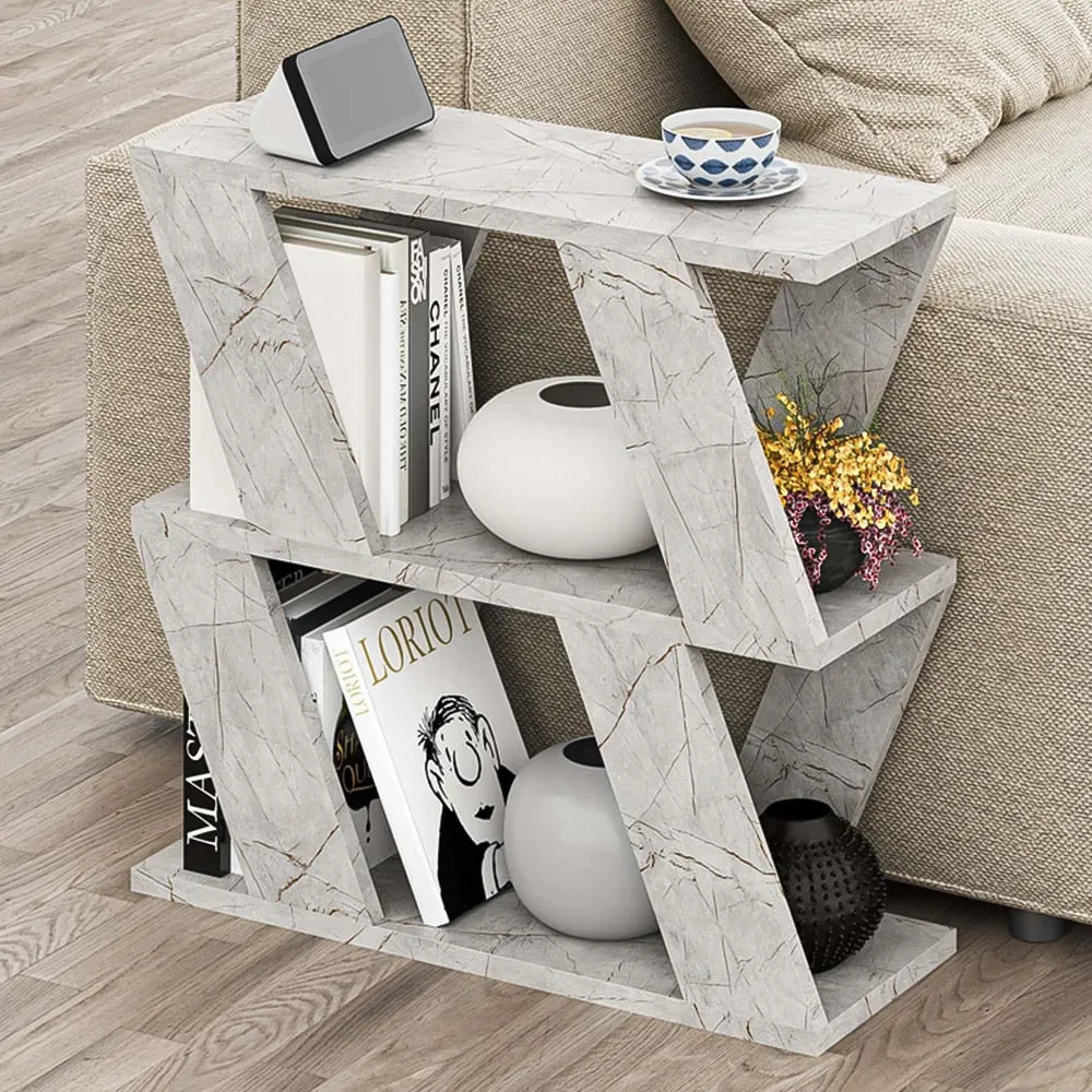 Lazena 2 Shelf Side Table - Gold Marble Effect