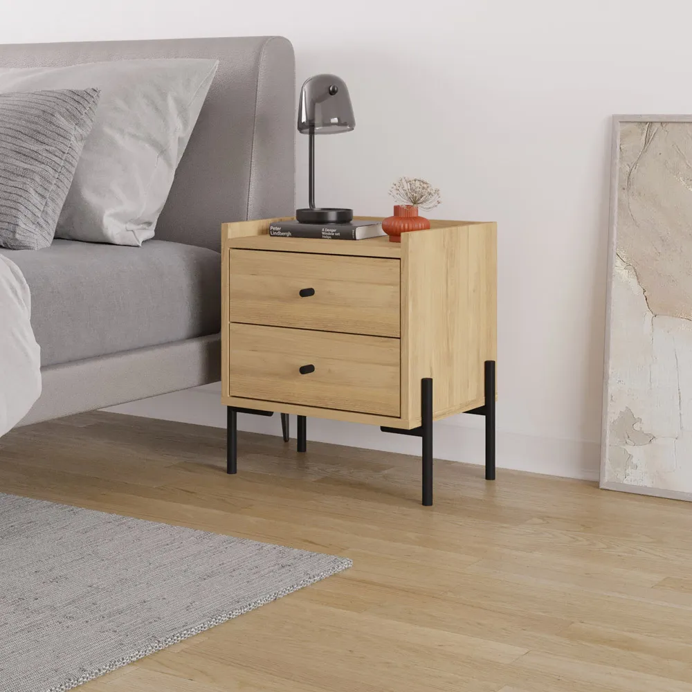 Malta 2 Drawer Bedside Table - Brown, Engineered Wood