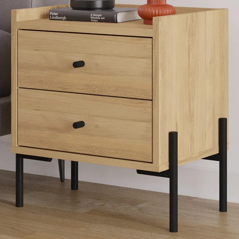 Malta 2 Drawer Bedside Table - Brown, Engineered Wood image