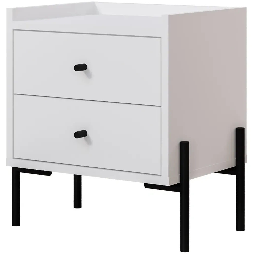 Malta 2 Drawer Bedside Table - White, Engineered Wood
