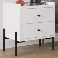 Malta 2 Drawer Bedside Table - White, Engineered Wood