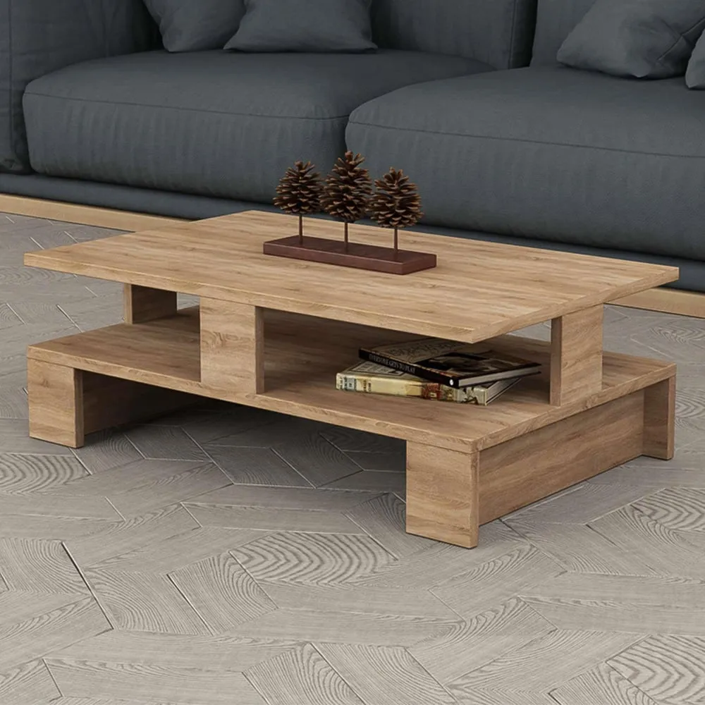 Mansu Single Shelf Coffee Table with Storage - Oak image