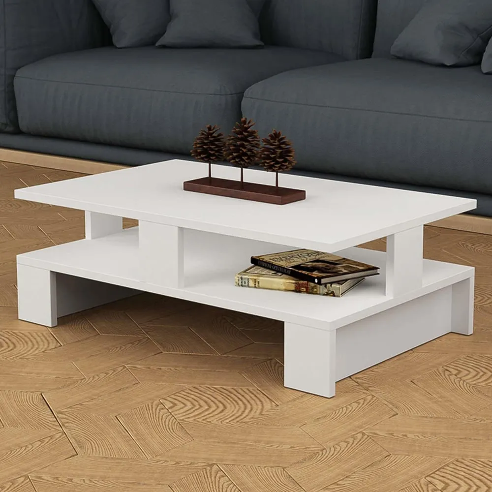 Mansu Single Shelf Coffee Table with Storage - White