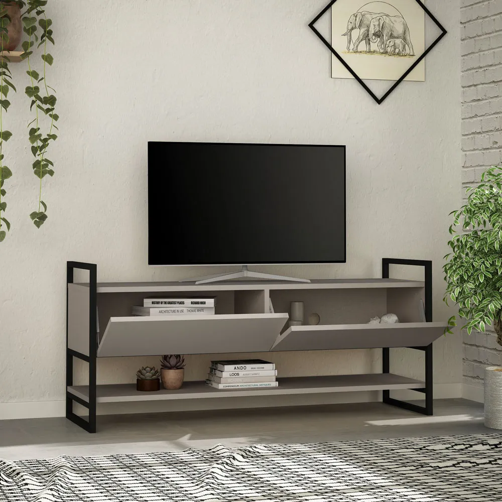 Metola 2 Door TV Unit with Shelf - Mocha Grey