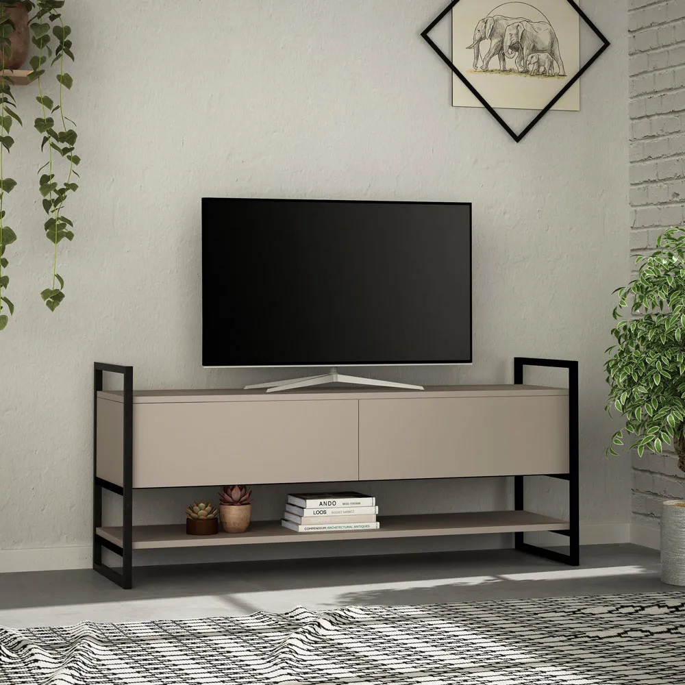 Metola 2 Door TV Unit with Shelf - Mocha Grey