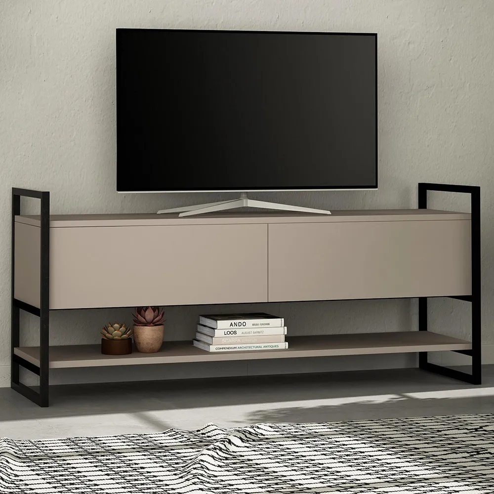 Metola 2 Door TV Unit with Shelf - Mocha Grey