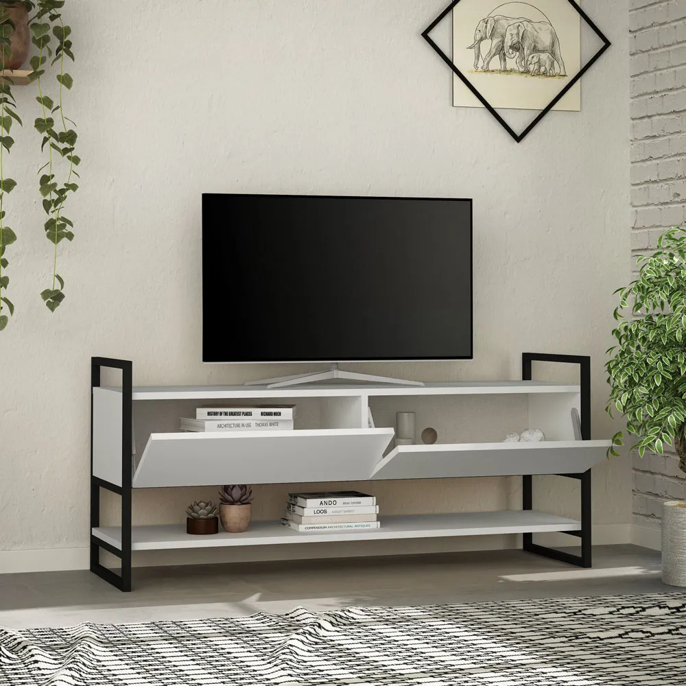 Metola 2 Door TV Unit with Shelf - White