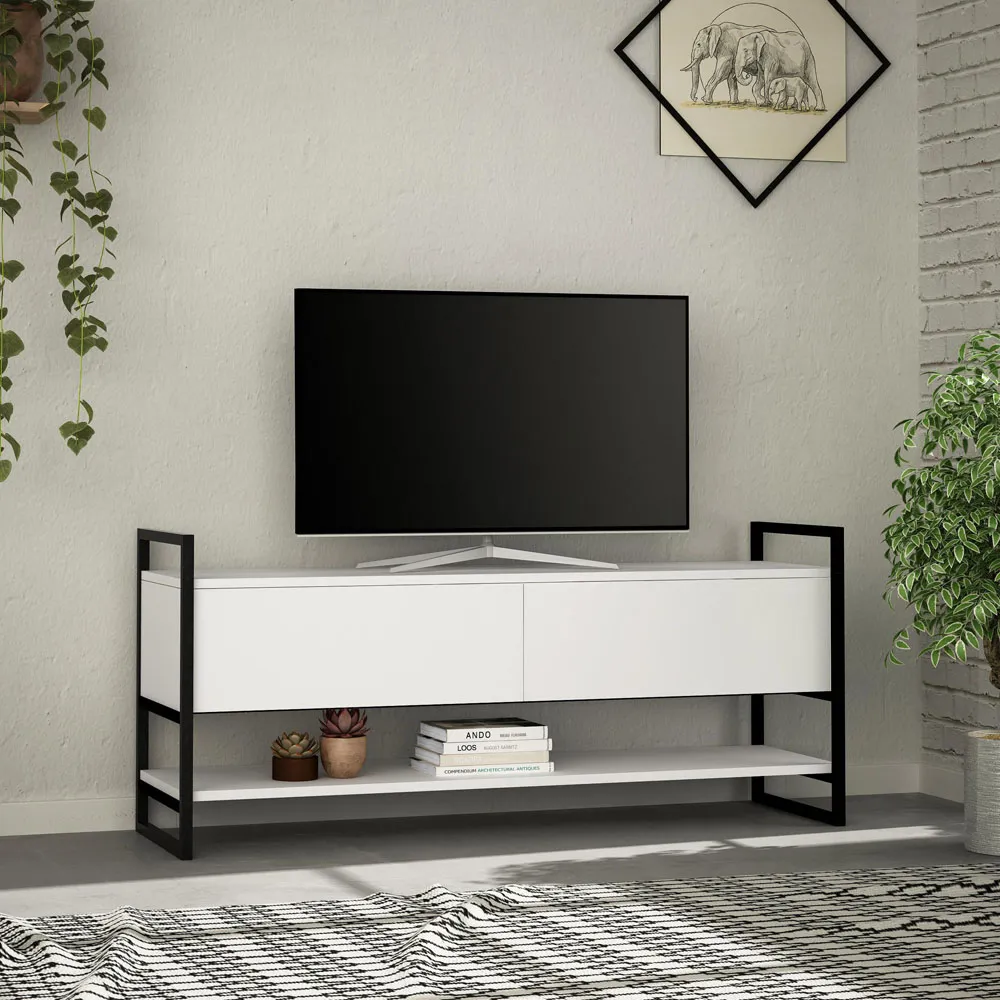Metola 2 Door TV Unit with Shelf - White