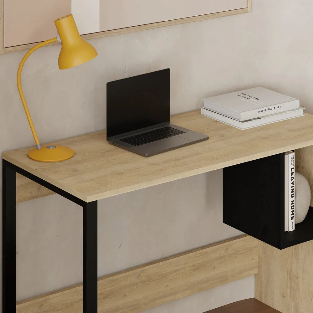 Model Single Shelf Computer Desk with Storage - Black, Oak