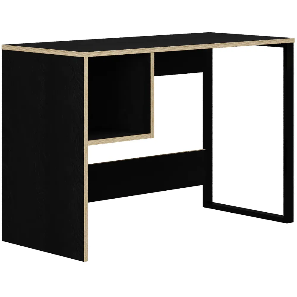 Model Single Shelf Computer Desk with Storage - Black, Plywood