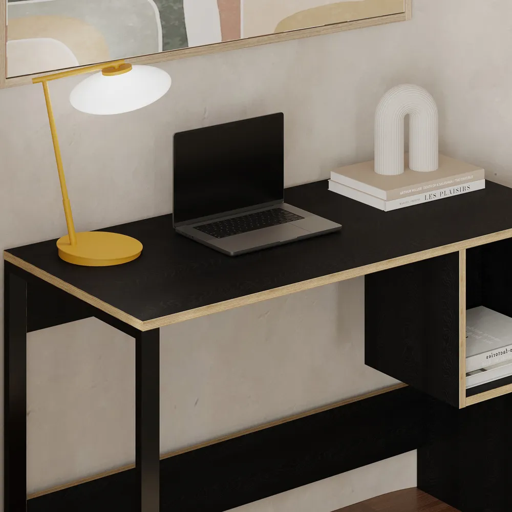 Model Single Shelf Computer Desk with Storage - Black, Plywood