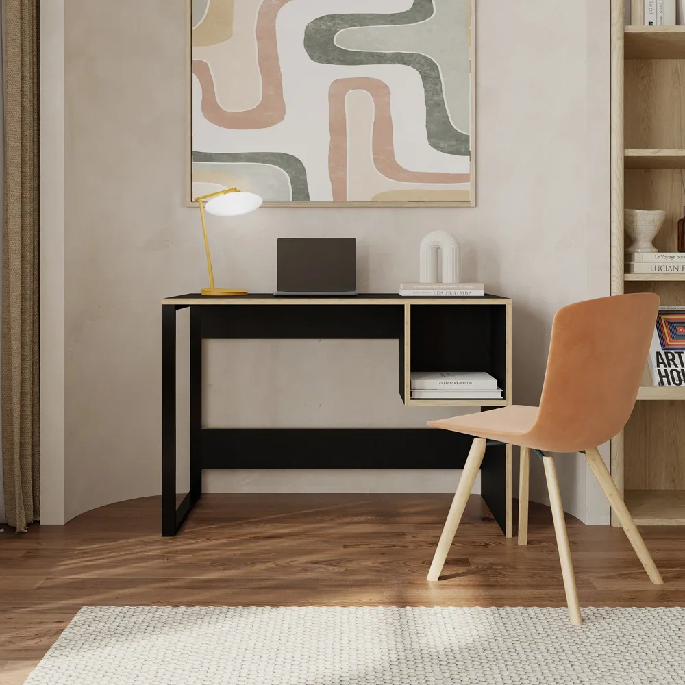 Model Single Shelf Computer Desk with Storage - Black, Plywood