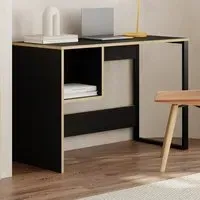 Model Single Shelf Computer Desk with Storage - Black, Plywood