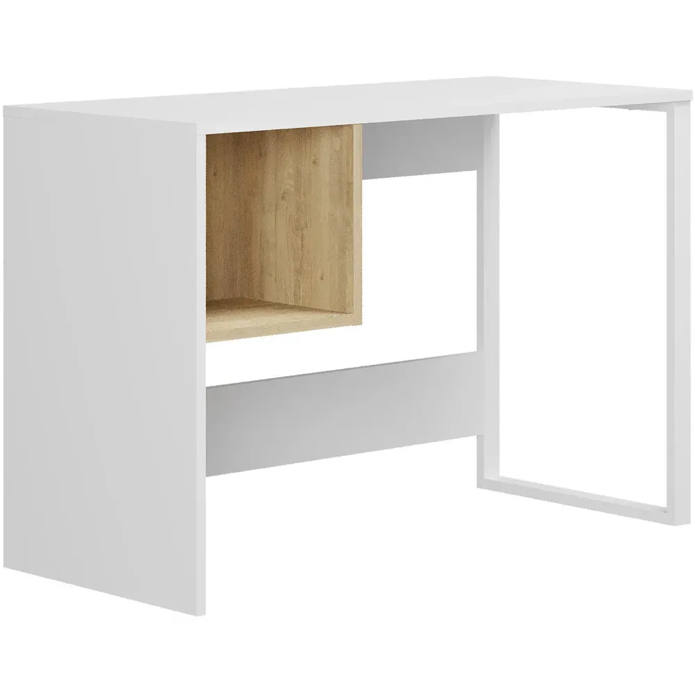 Model Single Shelf Computer Desk with Storage - White, Oak