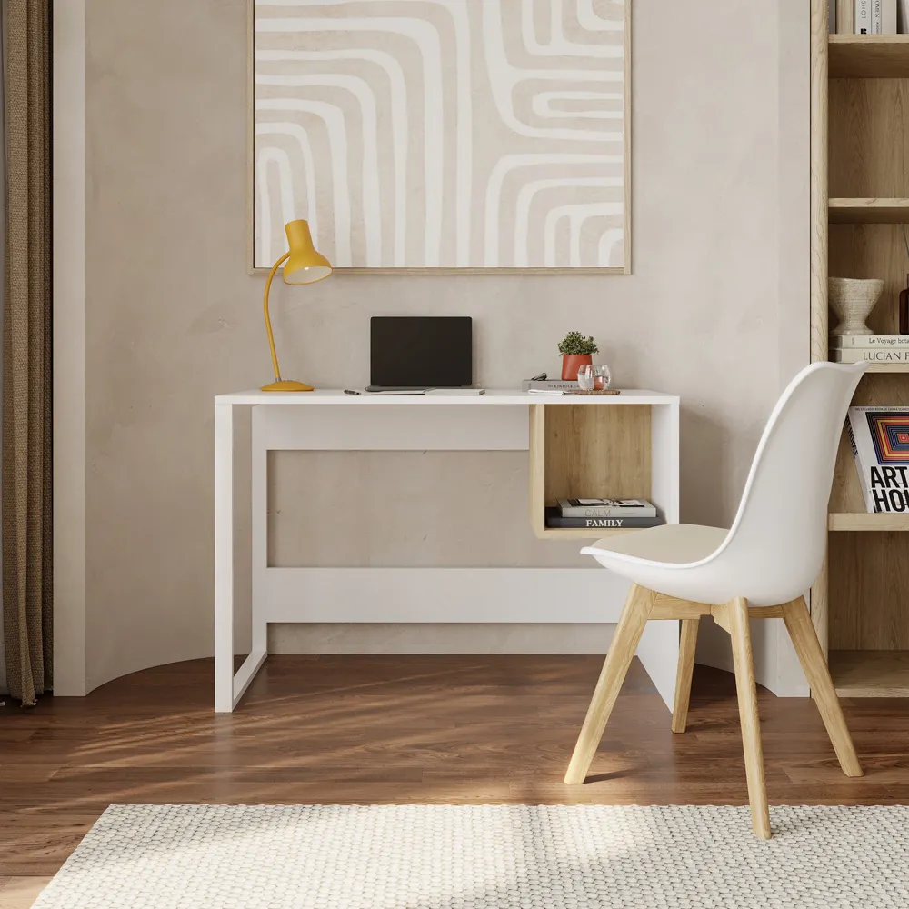 Model Single Shelf Computer Desk with Storage - White, Oak